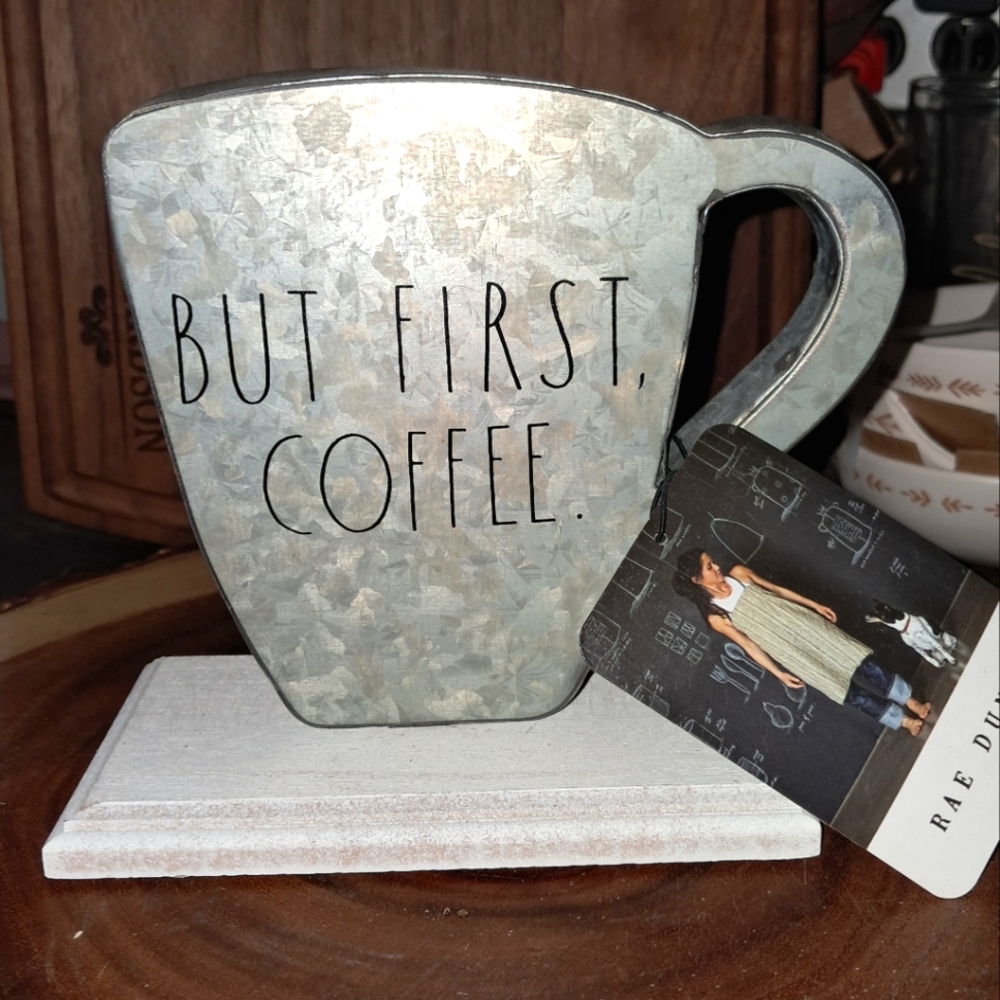 New! Rae Dunn BUT COFFEE FIRST galvenized Tabletop Decor